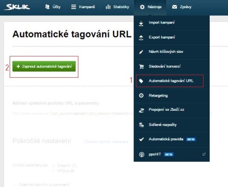 Automatické tagování URL v Sklik