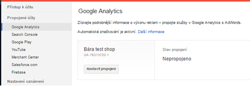 Propojení Google AdWords s Google Analytics