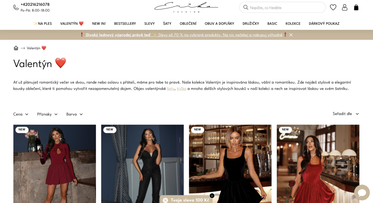 marketingové kampaně landing page Erika fashion Valentýn