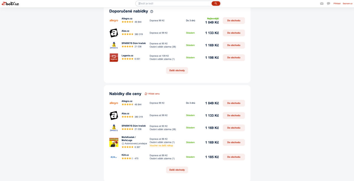 Seznam Nákupy nabídka e-shopů