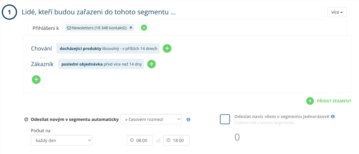 Náhled z platformy Leadhub – segmentace klientů