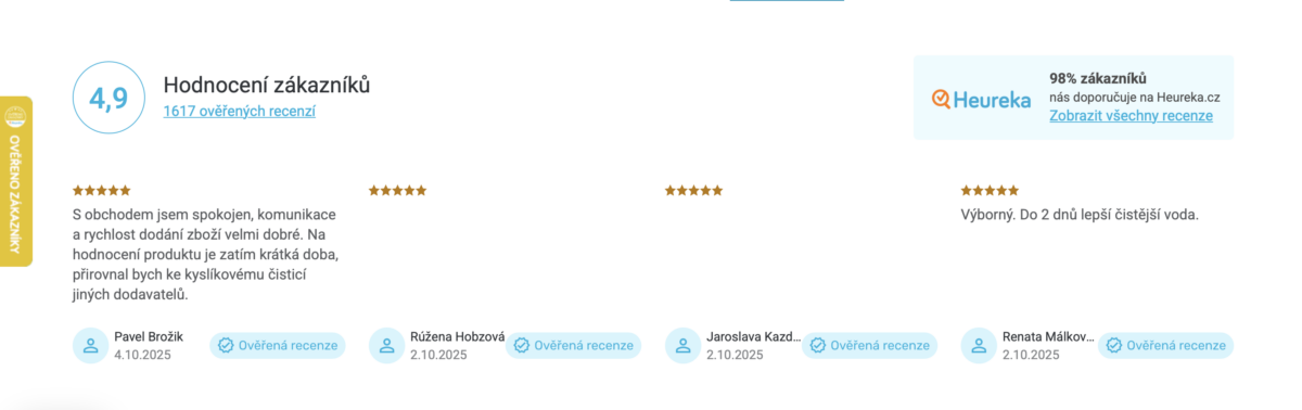 widget Heureka e-shop důvěryhodnost