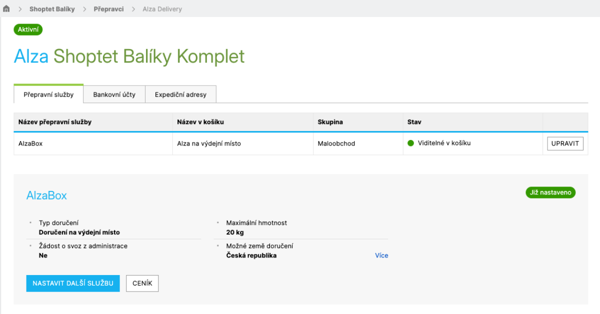 Se Shoptet Balíky můžete zasílat do AlzaBoxu