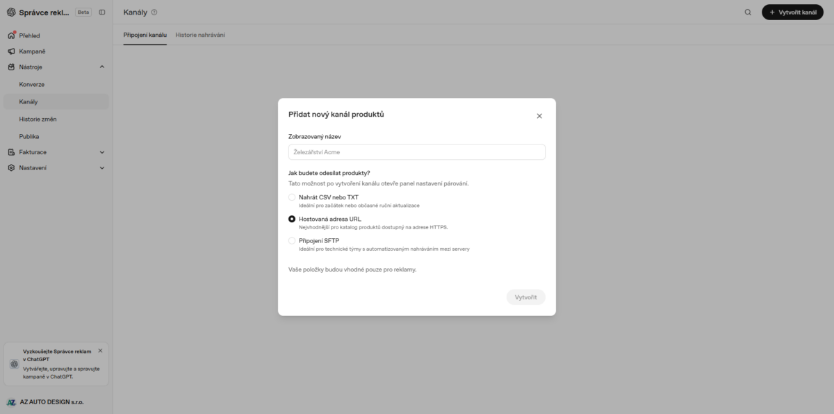 Připojení XML feedu, reklamy GPT