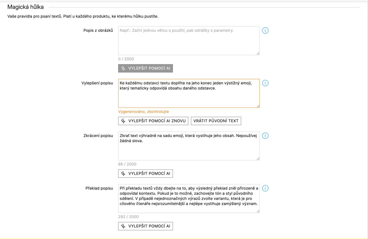 Vlastní prompty SEO Shoptet Premium