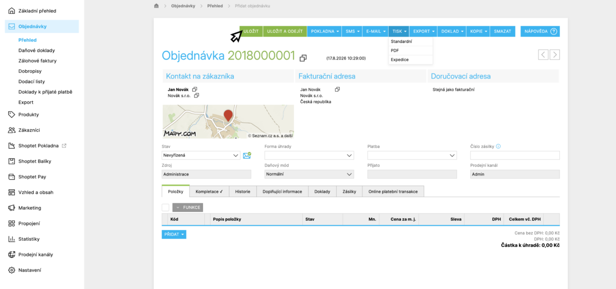 automatizace objednávek v e-shopu Shoptet Balíky
